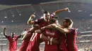 Para pemain Portugal merayakan gol yang dicetak oleh André Silva ke gawang Swiss pada laga kualifikasi Piala Dunia di Stadion Luz, Selasa (10/10/2017). Portugal menang 2-0 atas Swiss. (AP/Armando Franca)