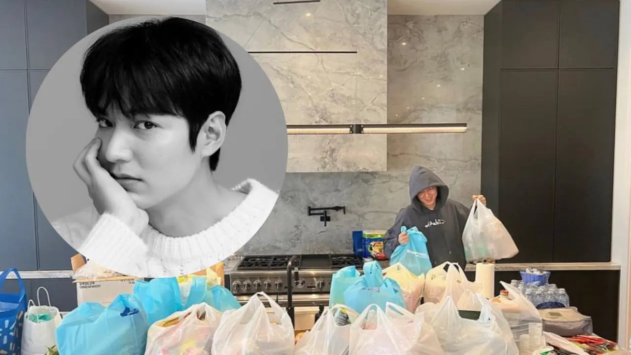 Aktor Lee Min Ho tampak sedang memborong barang belanjaan