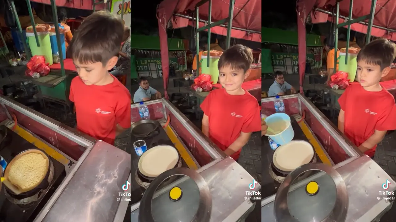 El Barack Belakangan Terus Menghibur Warganet Lantaran Celetukannya Ketika Jajan di Pinggir Jalan. Anak Jessica Iskandar Kerap Menggunakan Campuran Bahasa Indonesia dan Inggris hingga Bikin Para Penjual Bingung. (Sumber: TikTok @inijedar)