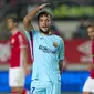 Jose Arnaiz merayakan gol bagi Barcelona pada laga Copa del Rey melawan Real Murcia di Nueva Condomina, Rabu (25/10/2017) dini hari WIB. (AP Photo/Ferran Viros)