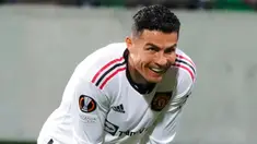 Ekspresi pemain Manchester United Cristiano Ronaldo saat melawan Sheriff Tiraspol pada pertandingan sepak bola Grup E Liga Europa di Stadion Zimbru, Chisinau, Moldova, 15 September 2022. Manchester United menang 2-0. (AP Photo/Sergei Grits)