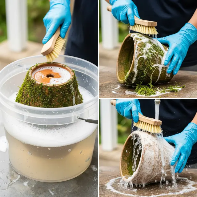 Membersihkan Lumut di Pot Tanah Liat (Image by Gemini AI)