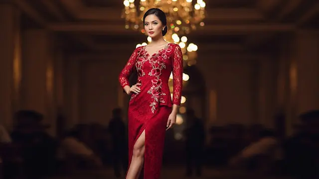 Dress Brokat Midi dengan Belahan