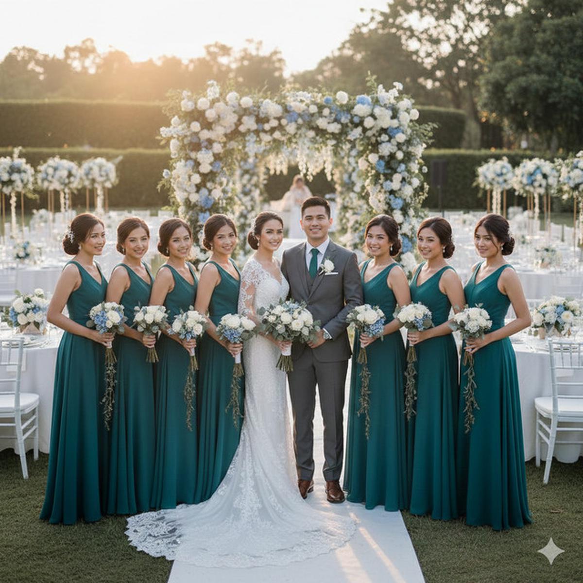 7 Model Baju Bridesmaid Emerald Blue, Terlihat Anggun dan Kompak