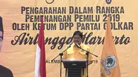 Ketua DPP Partai Golkar Airlangga Hartanto saat menghadiri Silaturahmi Pengarahan Dalam Rangka Pemeangan Pemilu 2019 (Liputan6.com / Nefri Inge)