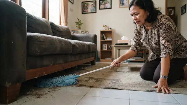 Membersihkan Sofa dengan Kemoceng