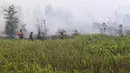 Petugas pemadam kebakaran  memadamkan kebakaran hutan pada lahan gambut seluas lebih dari 100 hektar) di Pulang Pisau, Provinsi Kalimantan Tengah, Indonesia, Jumat, 31 Juli 2026.  (AFP/ Reina)