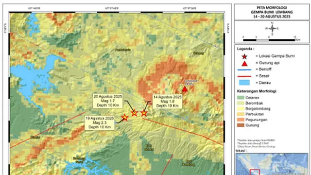 Peta morfologi wilayah terdampak Gempa Bumi Bandung Barat Agustus 2025