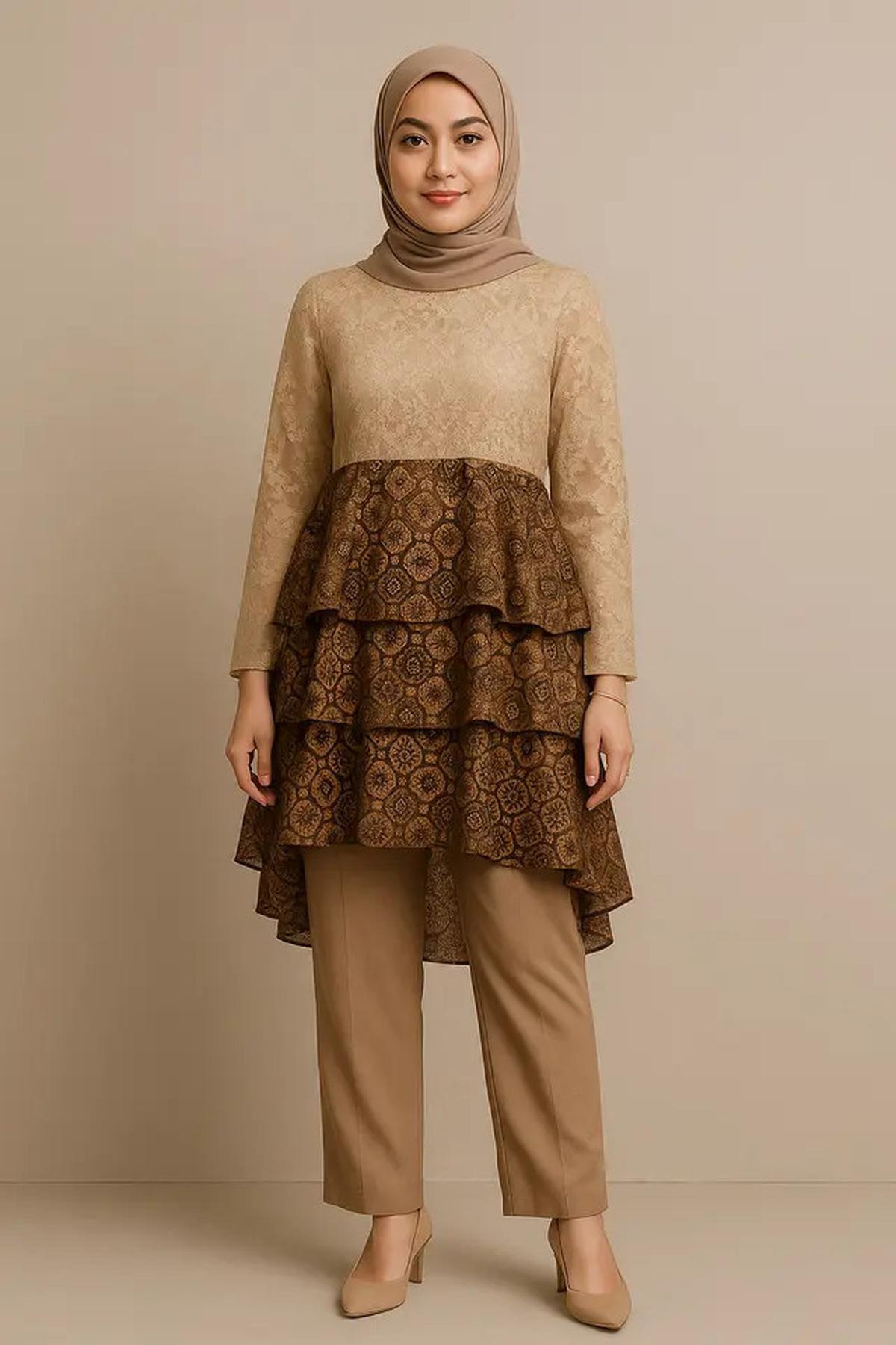 7 Model Tunik Batik Kombinasi Brokat Modern 2025, Tampil Menawan