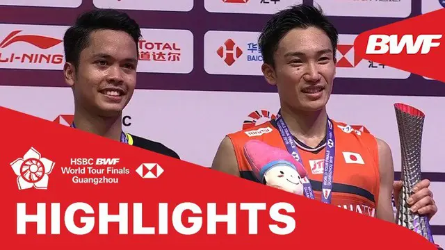 Berita video highlights Final BWF World Tour Finals 2019, Kento Momota vs Anthony Sinisuka Ginting. Ginting kalah dari Momota dengan skor 21-17, 17-21, dan 14-21.