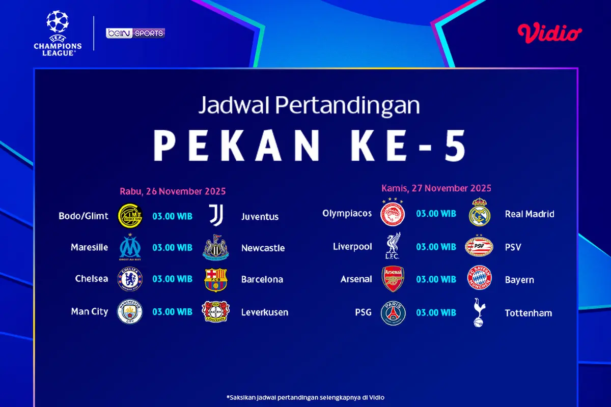Saksikan Liga Champions pekan ke-5 eksklusif di Vidio. (dok. vidio.com