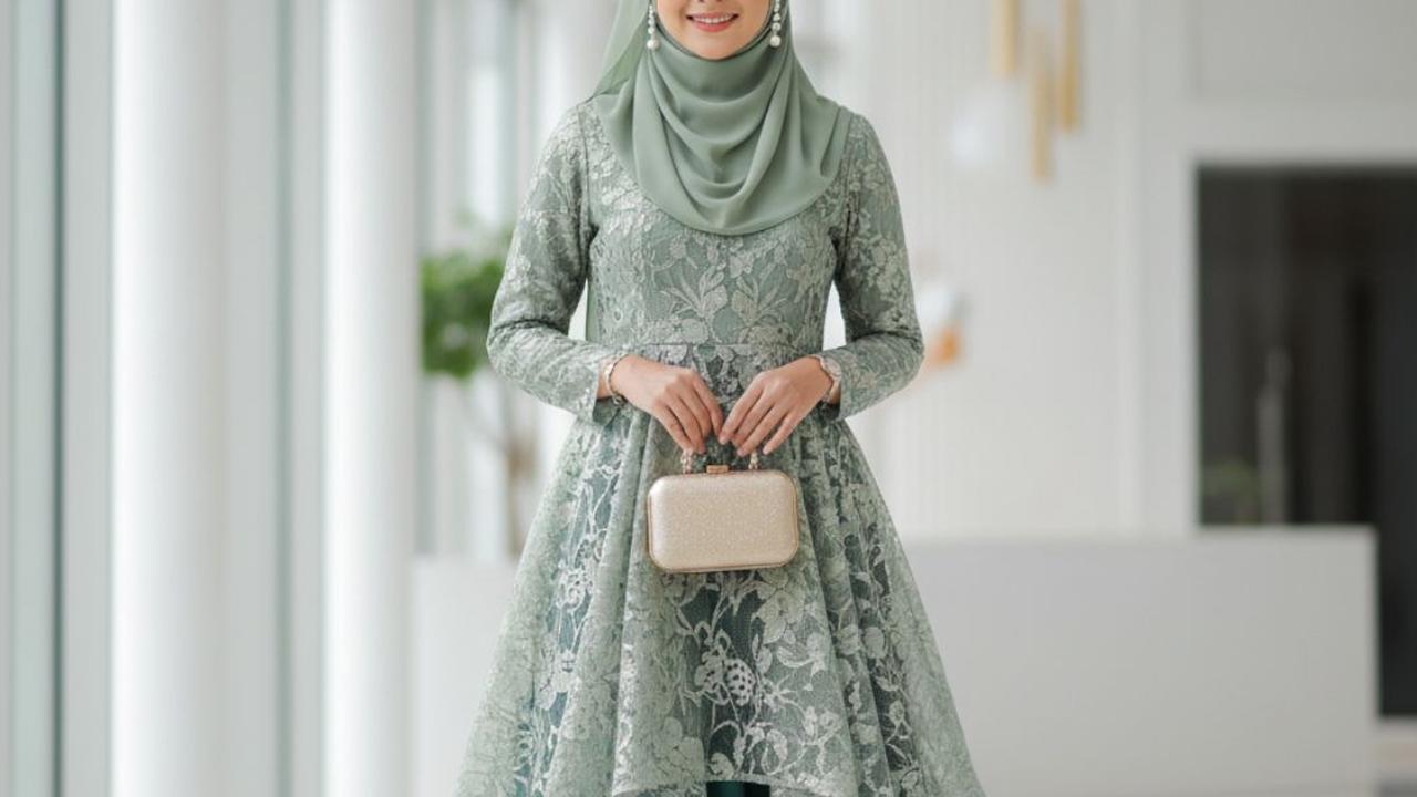 5 Style Hijab Islami yang Cocok Dipadukan dengan Gamis Brokat Warna Sage, Anggun Maksimal