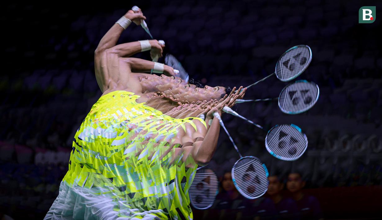 <p>Foto teknik multiple exposure pebulu tangkis tunggal putra Indonesia, Alwi Farhan saat melawan wakil Korea Selatan, Jeon Hyeok-jin pada babak kualifikasi Indonesia Masters 2025 yang berlangsung di Istora Senayan, Jakarta, Selasa (21/01/2025). (Bola.com/Bagaskara Lazuardi)</p>