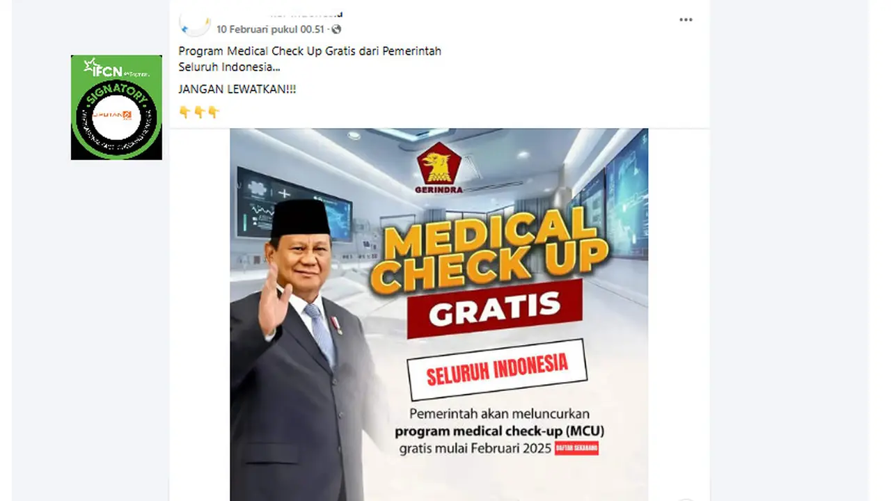 Tangkapan layar link pendaftaran program medical checkup gratis dari pemerintah.