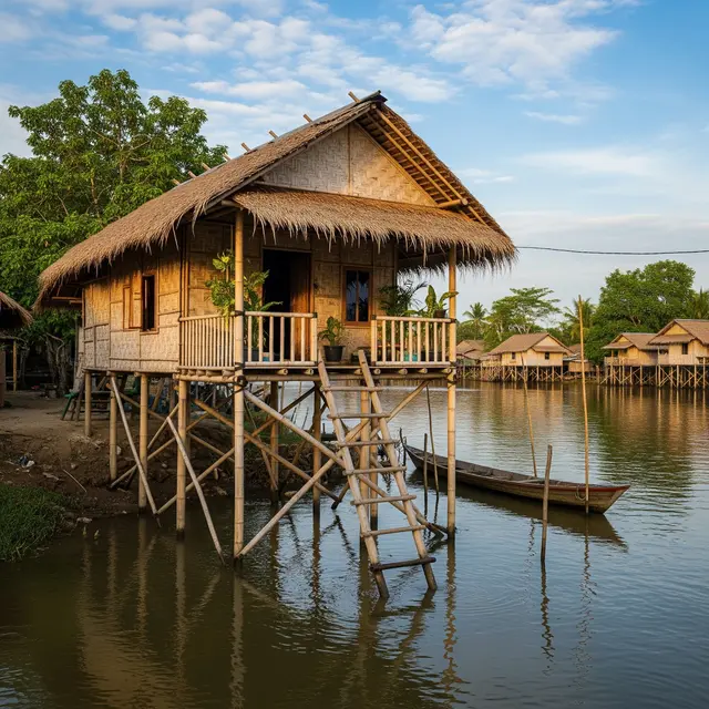 Rumah Sederhana di Desa Dekat Sungai dengan Biaya Hemat