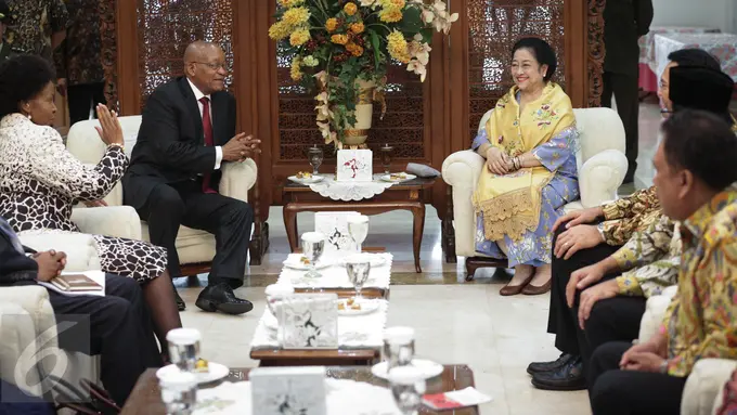 Ahok Dampingi Megawati menyambut kedatangan Presiden Afrika Selatan