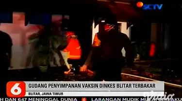 Sebuah ruangan tempat penyimpanan vaksin milik Kantor Dinas Kesehatan Kota Blitar ludes dilalap si jago merah, peristiwanya terjadi sekitar 18.00 WIB diketahui beberapa orang saksi ketika usai sholat di mushala sekitar TKP Kamis (23/04).