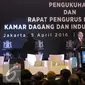 Ketua Umum KADIN Rosan Perkasa Roeslani memberikan ketarangan saat pengukuhan dewan pengurus KADIN 2015-2020 di Jakarta, Selasa (5/4). Pengukuhan Dewan Pengurus KADIN dilakukan oleh Rosan Perkasa Roeslani. (Liputan6.com/Helmi Afandi)