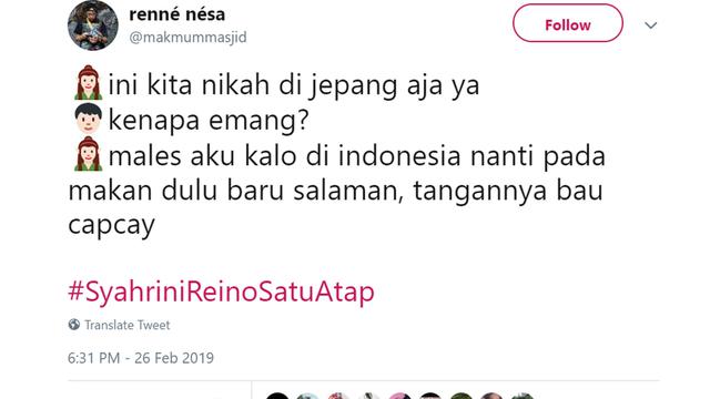 Cuitan Warganet soal Pernikahan Syahrini - Reino Barack (Twitter)