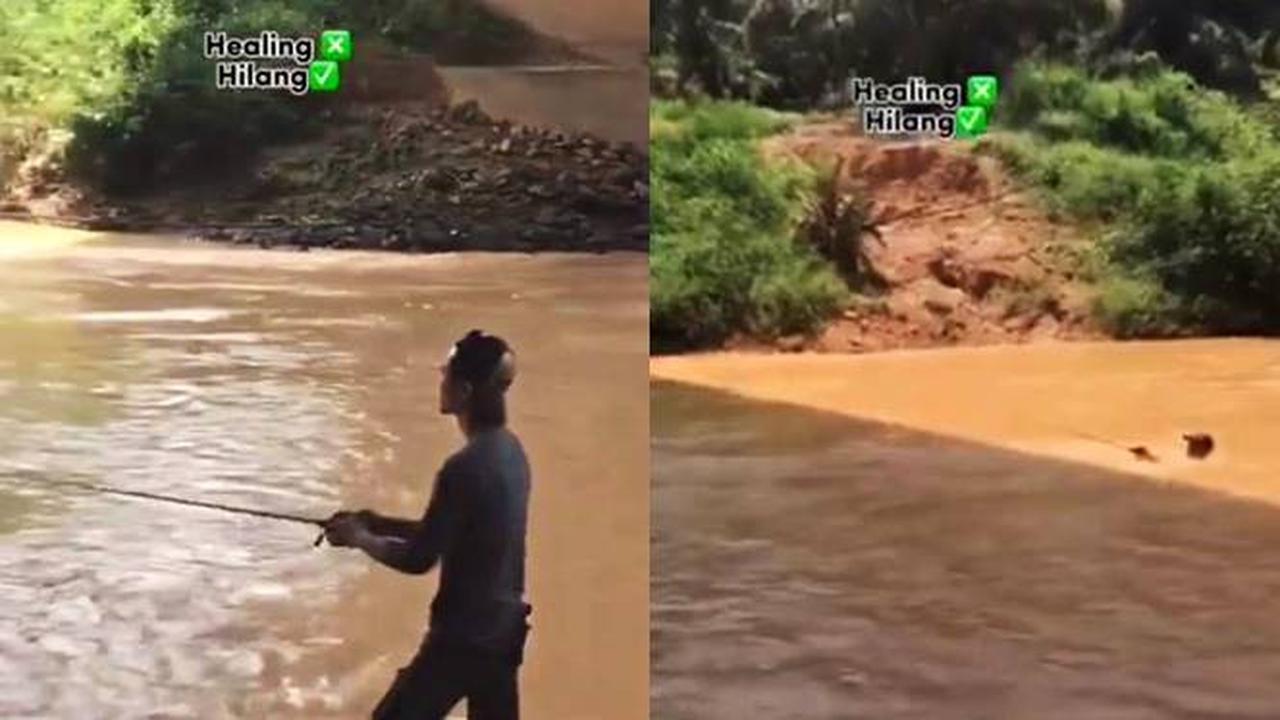 Viral, Aksi Nyeleneh Orang Mancing di Sungai Ini Bikin Netizen Panik