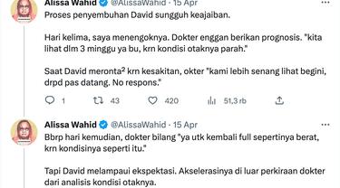 Cuitan Alissa Wahid soal kondisi David Ozora pada 15 April 2023. (Foto: Dok. Twitter @alissawahid)