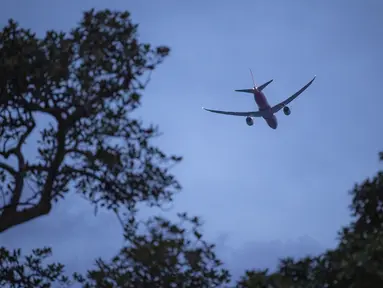 Sebuah pesawat Qantas yang dicat khusus melakukan penerbangan selama 100 menit di atas langit Sydney, Australia, pada 16 November 2020 dalam rangka memperingati ulang tahun ke-100 maskapai tersebut. Maskapai nasional Australia, Qantas, telah berdiri selama 100 tahun. (Xinhua/Bai Xuefei)