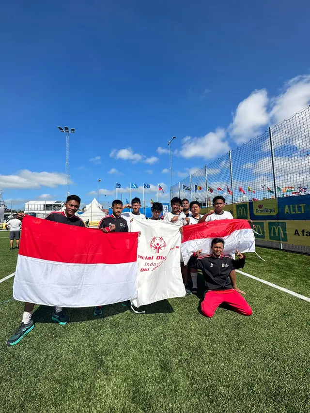 Tim Special Olympics Indonesia sukses meraih juara pertama pada kategori Gothia Special Olympics Trophy (GSOT) di ajang Gothia Cup 2024 di Swedia. (KBRI Stockholm​)