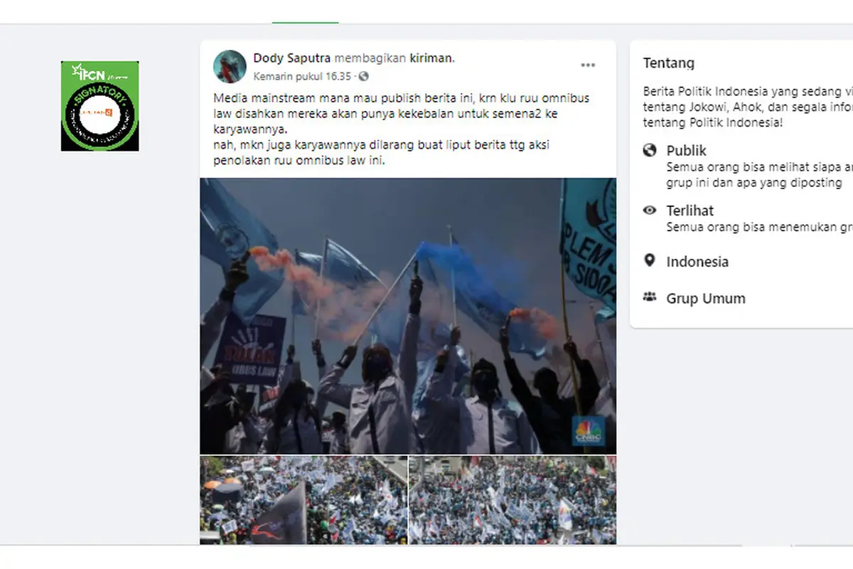 Klaim Tak Ada Media yang Memberitakan Demonstrasi Menolak RUU Omnibus Law