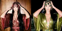 Kim Kardashian rayakan ulang tahunnya dengan gaya glamor. Ia kenakan dua kaftan mini sekaligus dari Rabanna. [@kimkardashian]