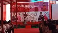 Sambutan Kapolda Jabar Inspektur Jenderal Rudy Sufahriadi,d alam kunjungan kerjanya di Mapolres Garut, Jawa Barat (Liputan6.com/Jayadi Supriadin)