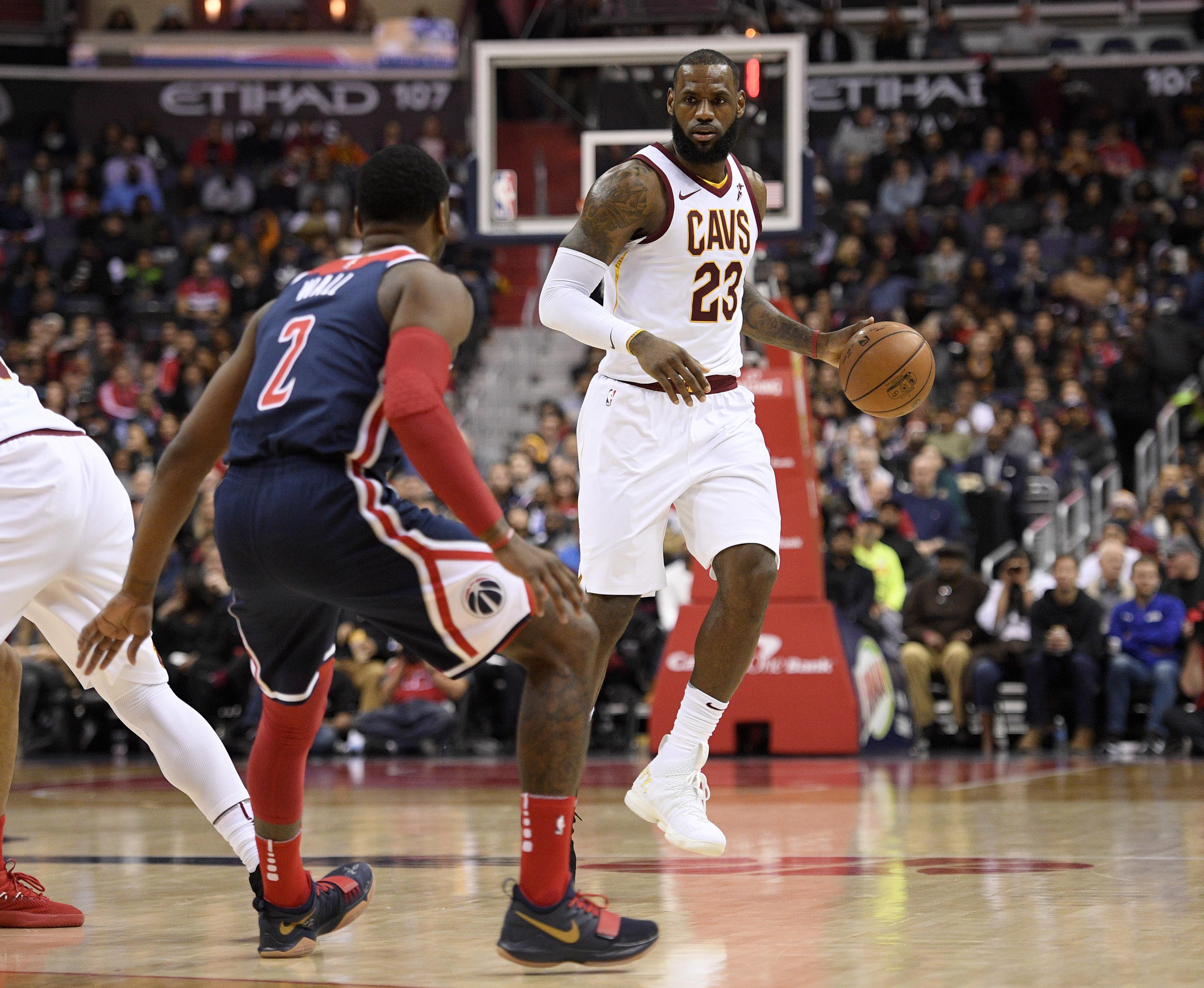 James kembali cetak triple double saat melawan Wizards(AP Photo/Nick Wass)