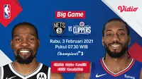 Duel Nets vs Clippers, Rabu (3/2/2021) pukul 07.30 WIB dapat disaksikan melalui platform streaming Vidio. (Dok. Vidio)