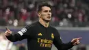 Pemain Real Madrid, Brahim Diaz mencetak gol kemenangan timnya ke gawang RB Leipzig pada laga leg pertama 16 besar Liga Champions 2023/2024 di Red Bull arena stadium, Leipzig, Jerman, Rabu (14/02/2024) dini hari WIB. (AP Photo/Matthias Schrader)