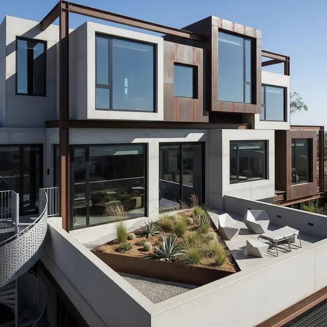 Model Rumah Minimalis Modern dengan Atap Datar dan Rooftop (Image by Gemini AI)