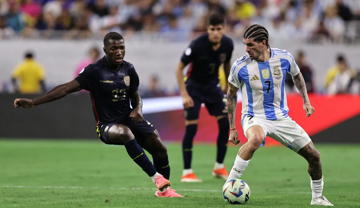 Alhasil, Tim Tango unggl 4-2 atas Ekuador di babak penalti, dan berhak melaju ke semifinal Copa America 2024.  (Omar Vega / GETTY IMAGES NORTH AMERICA / Getty Images via AFP)