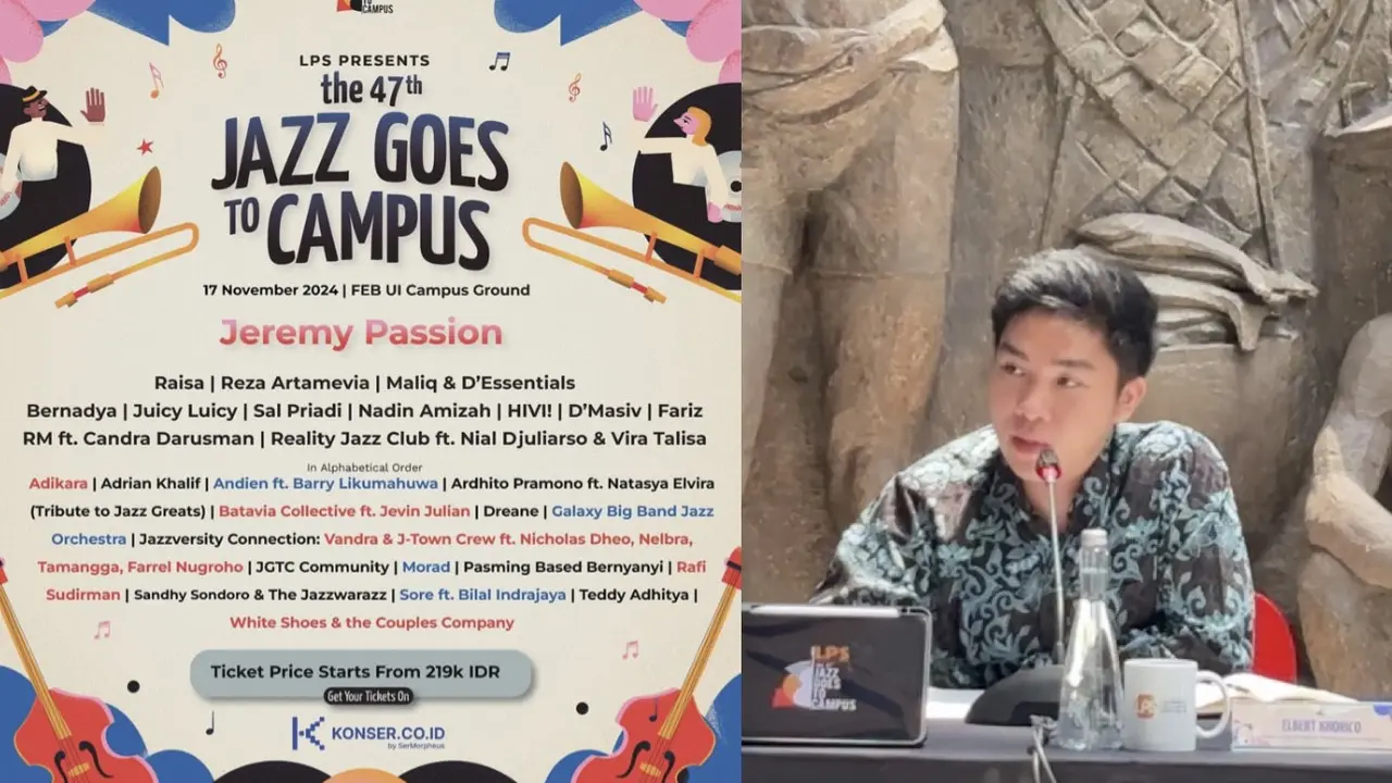 Line Up dan Potret Elbert Khorico saat press conference LPS Presents the 47th Jazz Goes to Campus LPS Presents the 47th Jazz Goes to Campus The 47th Jazz Goes to Campus di Sarinah (Dok. Instagram/@jgtcfestival)