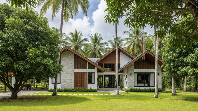 Rumah 1 Lantai di Kampung dengan Pepohonan di Sekitar Rumah (Gemini AI)
