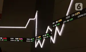 Layar grafik pergerakan saham di Gedung BEI, Jakarta, Rabu (14/10/2020). Pada pembukaan perdagangan pukul 09.00 WIB, IHSG masih naik, namun tak lama kemudian, IHSG melemah 2,3 poin atau 0,05 persen ke level 5.130, 18. (Liputan6.com/Angga Yuniar)