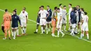 Ekspresi para pemain Spanyol usai pertandingan melawan Italia pada semifinal UEFA Euro 2020 di Stadion Wembley di London, Inggris, Rabu (7/7/2021). Spanyol takluk atas Italia 4-2 lewat adu penalti setelah laga imbang 1-1 selama 120 menit. (AP Photo/Matt Dunham,Pool)
