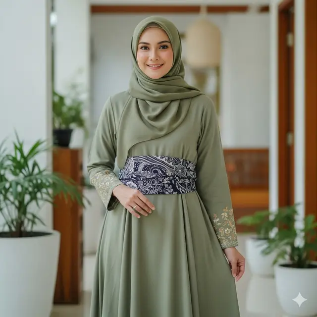 Gamis A-Line dengan Obi Belt (Image by Gemini)