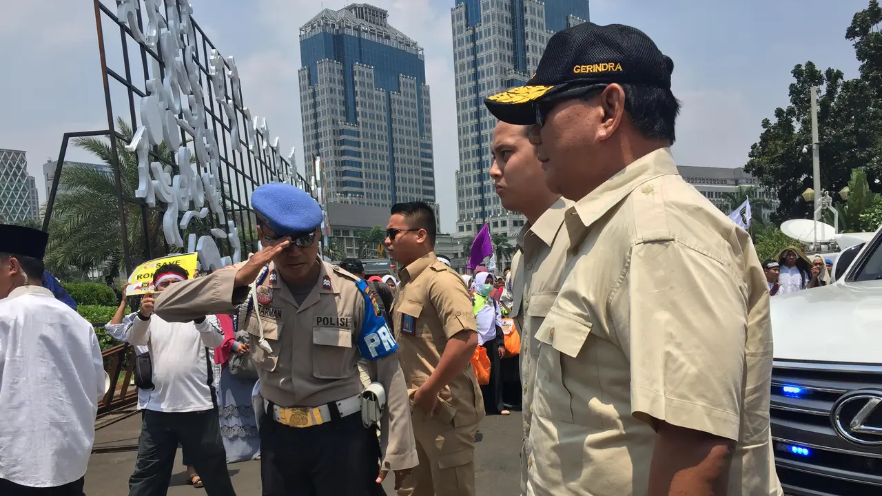 Ketua Umum Partai Gerindra Prabowo Subianto menghadiri aksi bela Rohingya