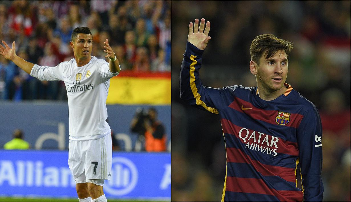 Tahun 2015 Cristiano Ronaldo dan Leonel Messi menjadi pembicaraan dunia, tentang siapa yang berhak jadi pemain terbaik , mereka juga menjadi aktor utama dalam sepak bola Negeri Matador. (AFP Photo/Curto De La Torre/ Lluis Gene)