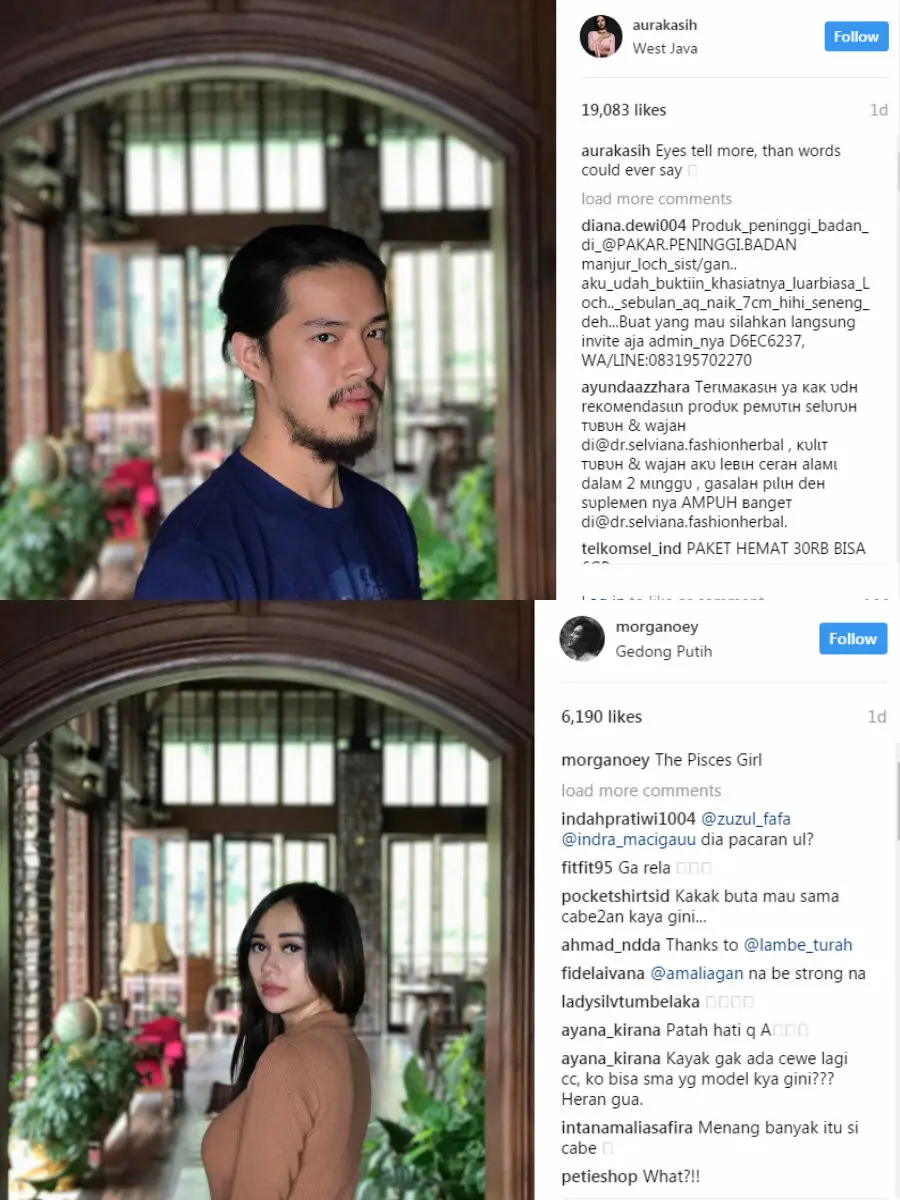 Aura Kasih dan Morgan Oey saling unggah foto. (Instagram/Morgan Oey dan aurakasih)