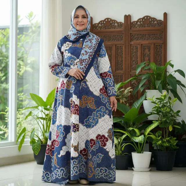 Gamis Batik Brokat Syar’i untuk Ibu 50 Tahun (Gemini AI)