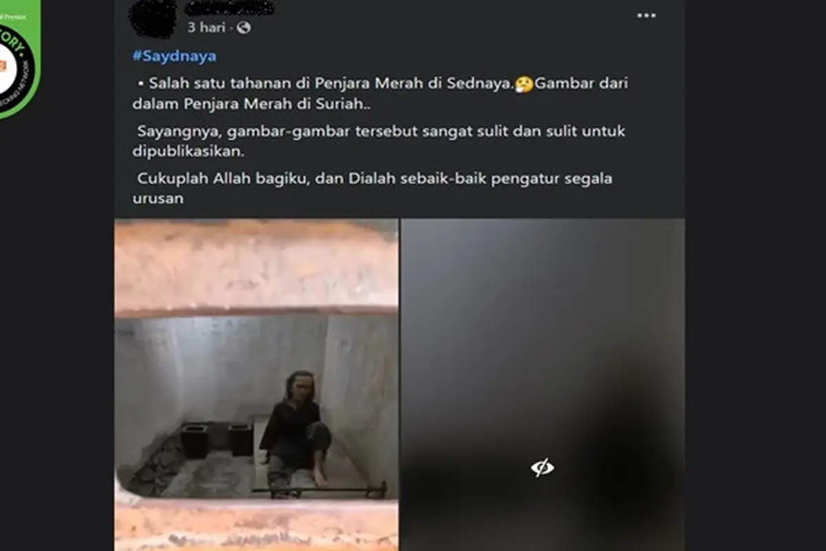 Gambar tangkapan layar foto yang diklaim penampakan tahanan di Saydnaya, Suriah. (sumber: Facebook)