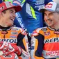 Dua pembalap Repsol Honda, Marc Marquez dan Jorge Lorenzo. (AFP/Karim Jaafar)