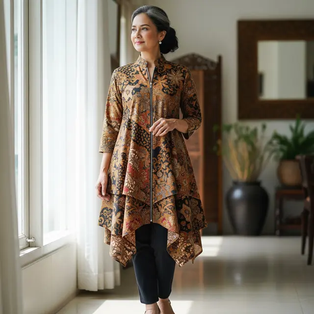 9 Model Baju Batik Tunik Resleting Depan untuk Wanita 50 Tahun, Nyaman dan Penuh Gaya