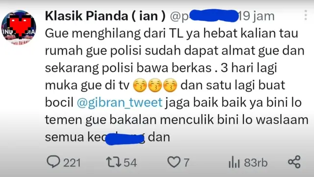 Cuitan netizen yang mengancam akan menculik Selvi Ananda istri Gibran Rakabuming. (Foto: Dok. Twitter Indonesia)