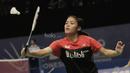 Tunggal putri Indonesia, Gregoria Mariska Tunjung, kalah dari Tunggal putri China Taipei, Tai Tzu Ying pada laga Indonesia Open 2017 di JCC, Kamis, (15/6/2017). Gregoria kalah 13-21 dan 16-21. (Bola.com/M Iqbal Ichsan)