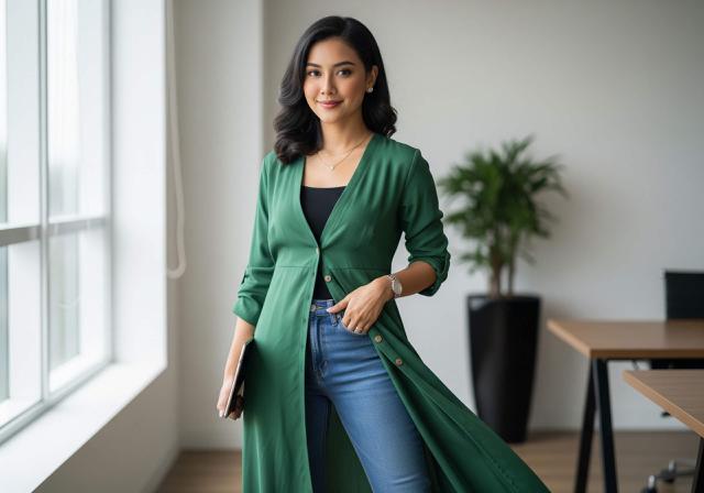 Long Dress Dijadikan Outer dengan Celana Jeans